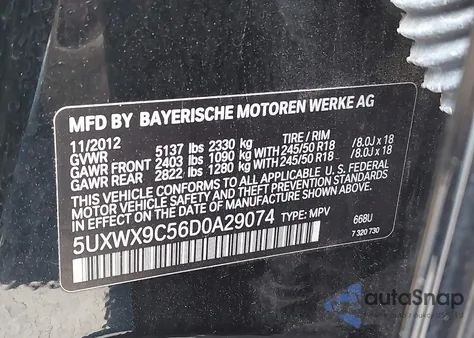 2013 BMW X3 xDrive28I z USA, uszkodzony, nr VIN 5UXWX9C56D0A29074